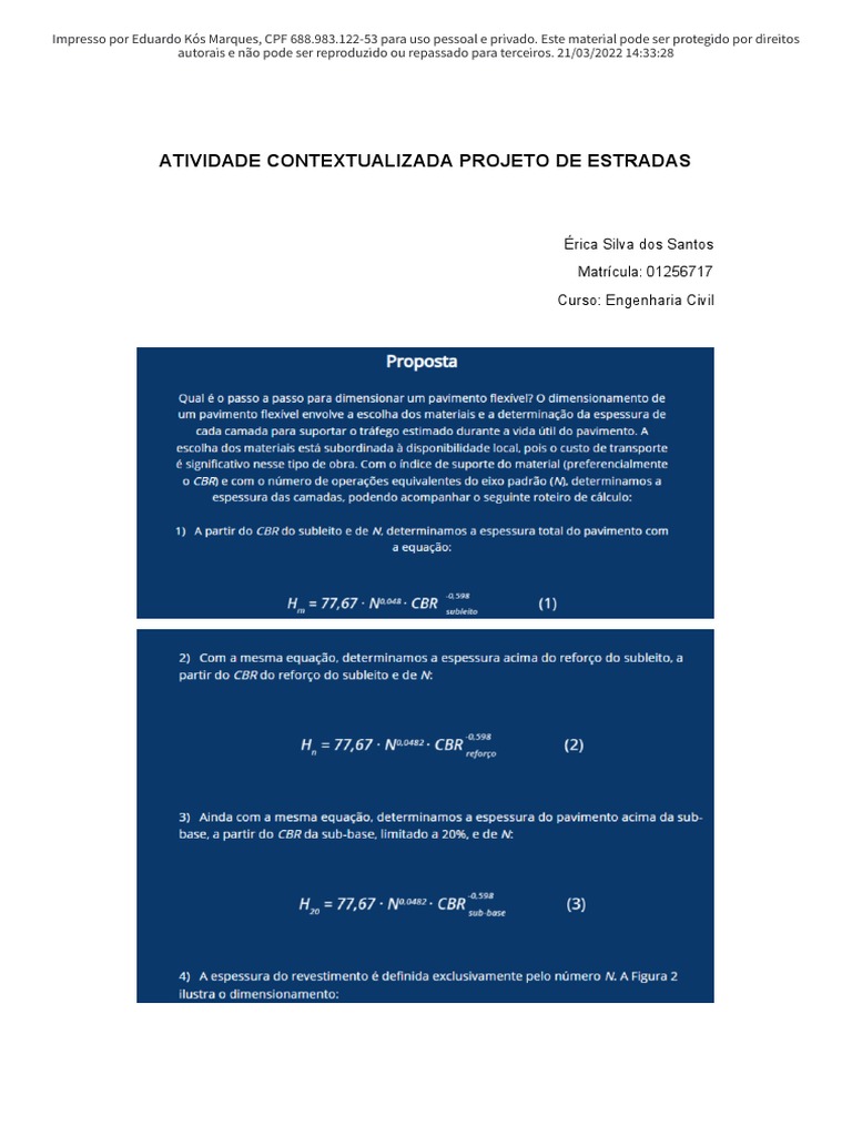 Dimensionamento de Pavimentação de Estradas | PDF