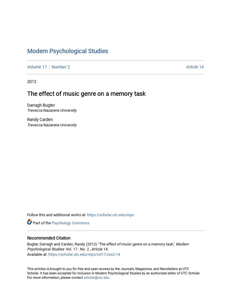Music Genre's Impact on Memory Tasks | PDF | Memory | Experiment