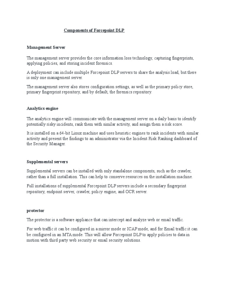 Components Of Forcepoint Dlp Management Server Pdf World Wide Web