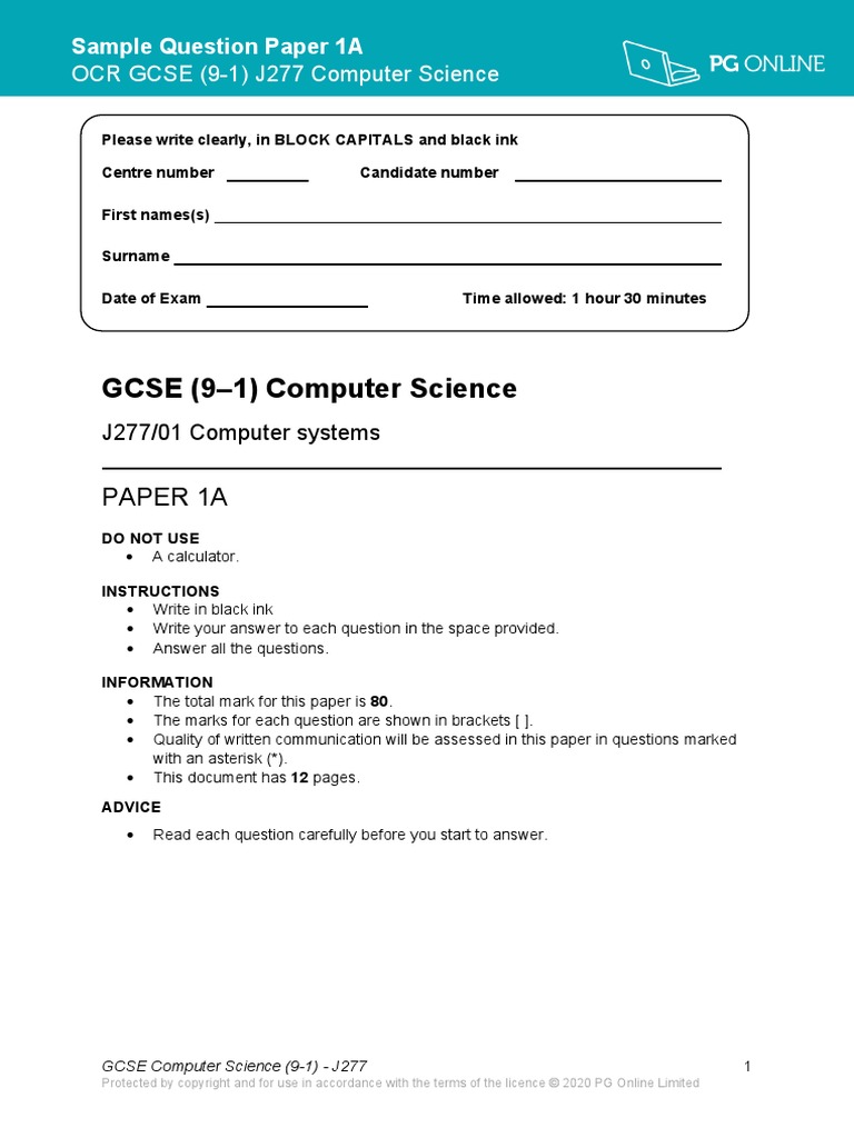 J27701 Computer Systems Paper 1A PDF Computer Network sites