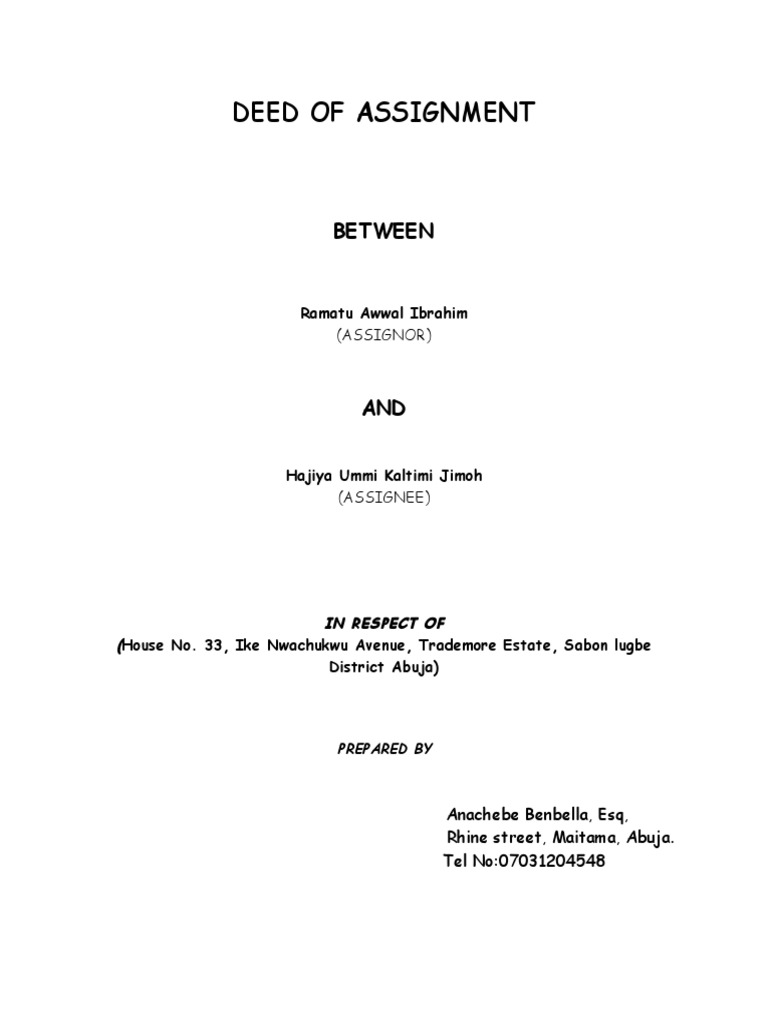 Sample Deed of Assignment in Nigeria | PDF | Assignment (Law ...