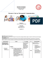 Resource Unit On Therapeutic Communication: Silliman University College of Nursing