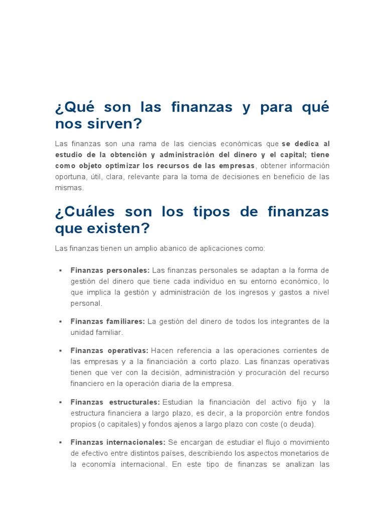 Qué son las finanzas y su importancia | PDF | Iniciativa empresarial ...
