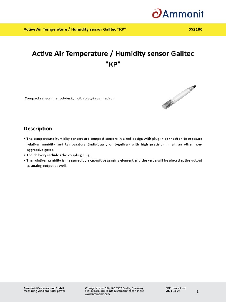 Galltec KP Temperature/Humidity Sensor | PDF