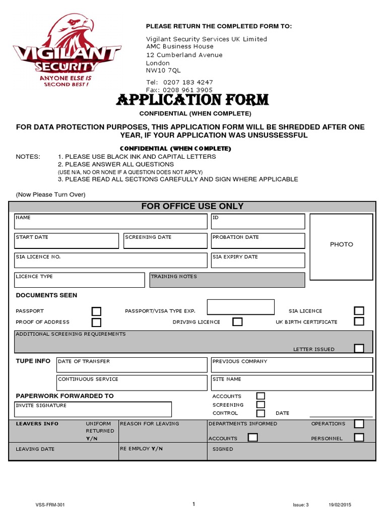 Security Guard Application Form Sample Download Free PDF Criminal