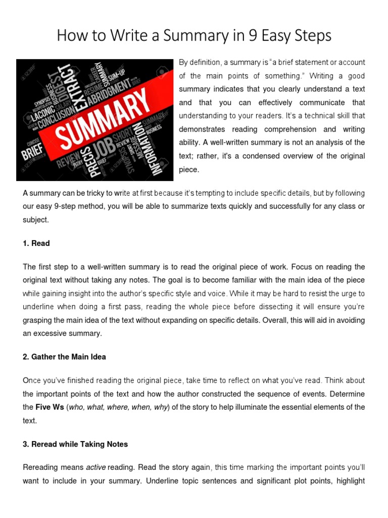 9 Steps to Write an Effective Summary | PDF | Reading Comprehension ...