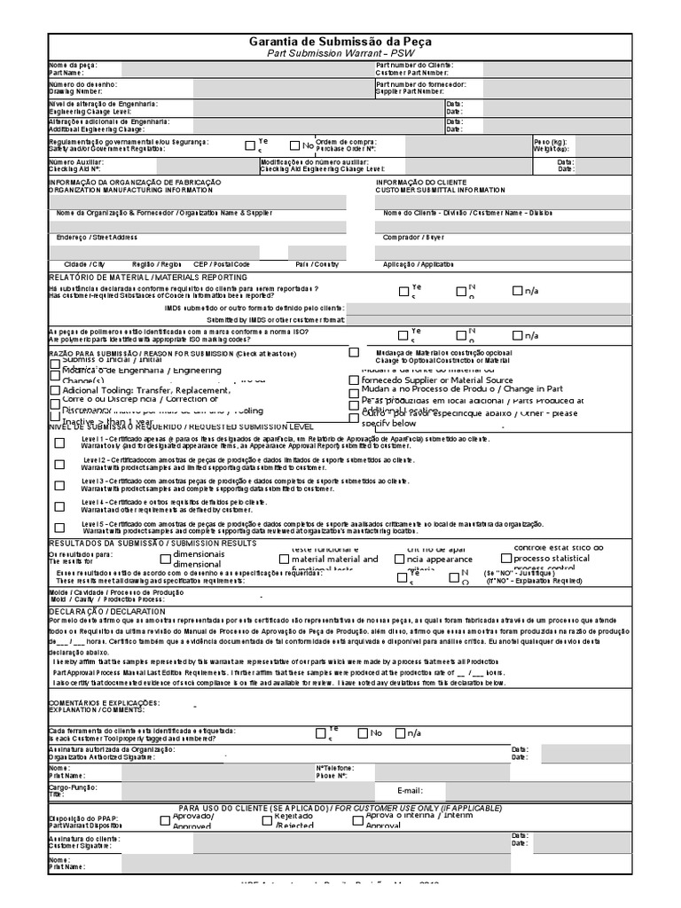 PPAP - Modelo | PDF | Materiais