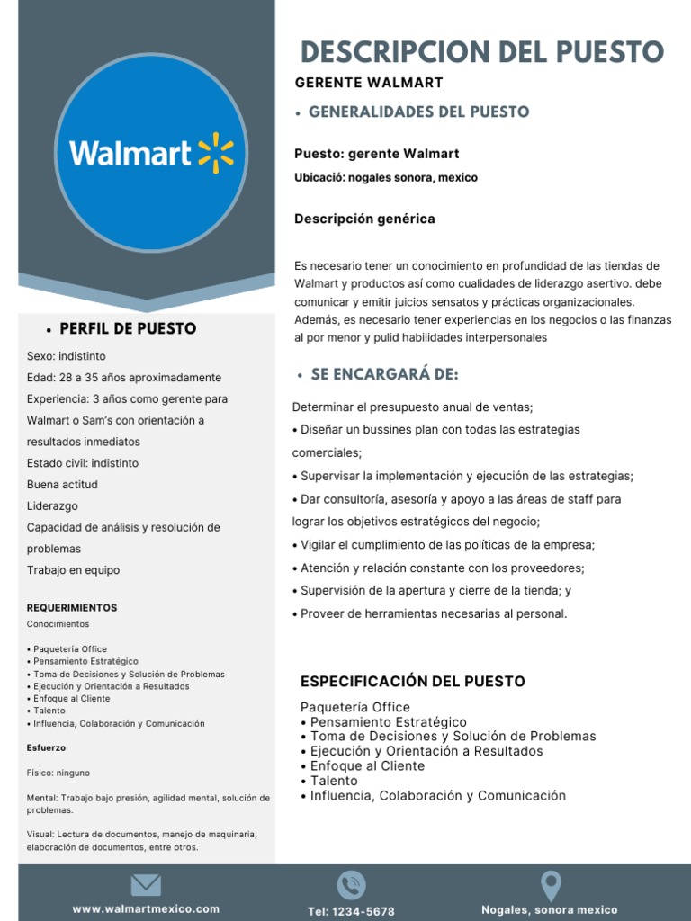 Gerente de tienda Walmart en Nogales, Sonora PDF Marketing