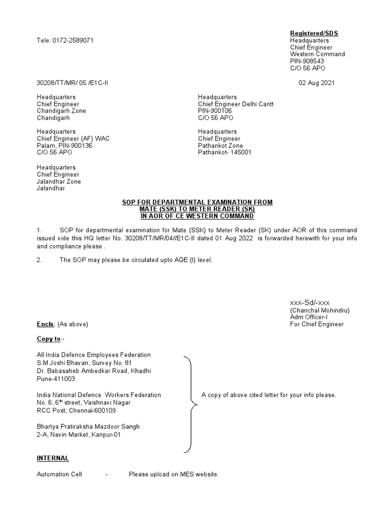 Sop For Meter Reader Mes PDF Test (Assessment)