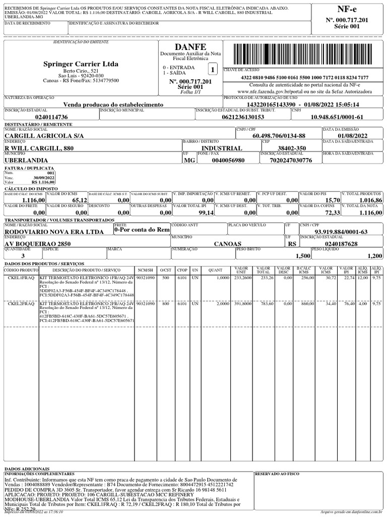 717201Cargill Agricola Sa PDF Recibo Indústrias de serviços
