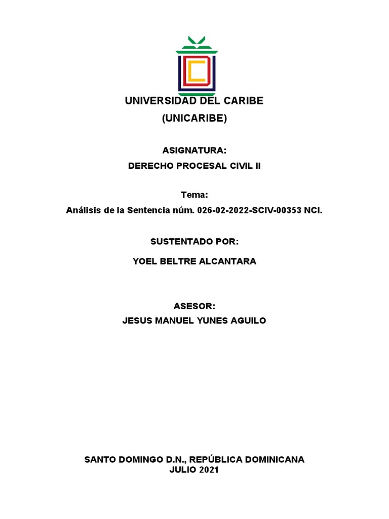 Analisis de La Sentencia Núm. 026-02-2022-SCIV-00353 NCI. | PDF