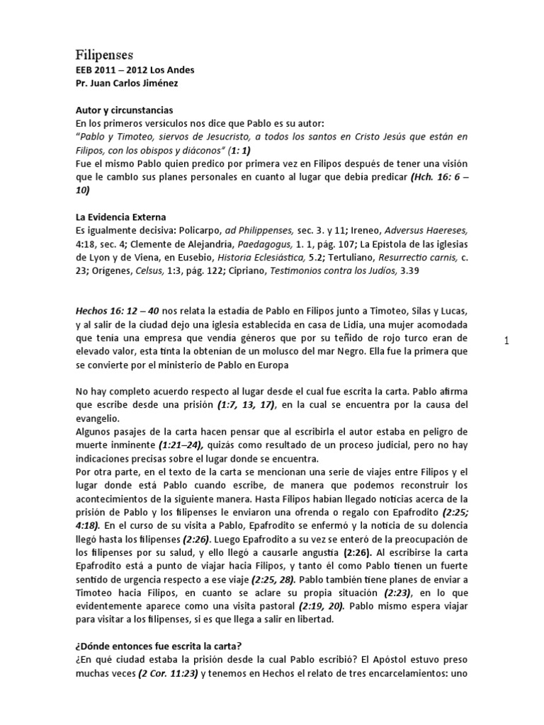 Epístola de Pablo a los Filipenses | PDF | Pablo el apóstol | Jesús