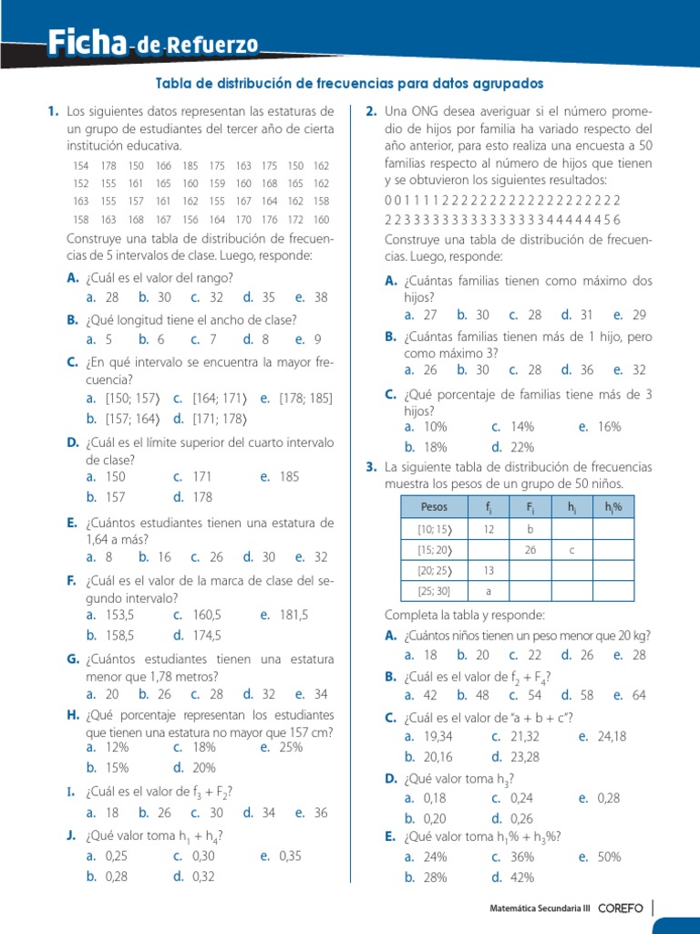 Ficha Refuerzo Tabla de Distribucion de Frecuencias | PDF | Muestreo ...