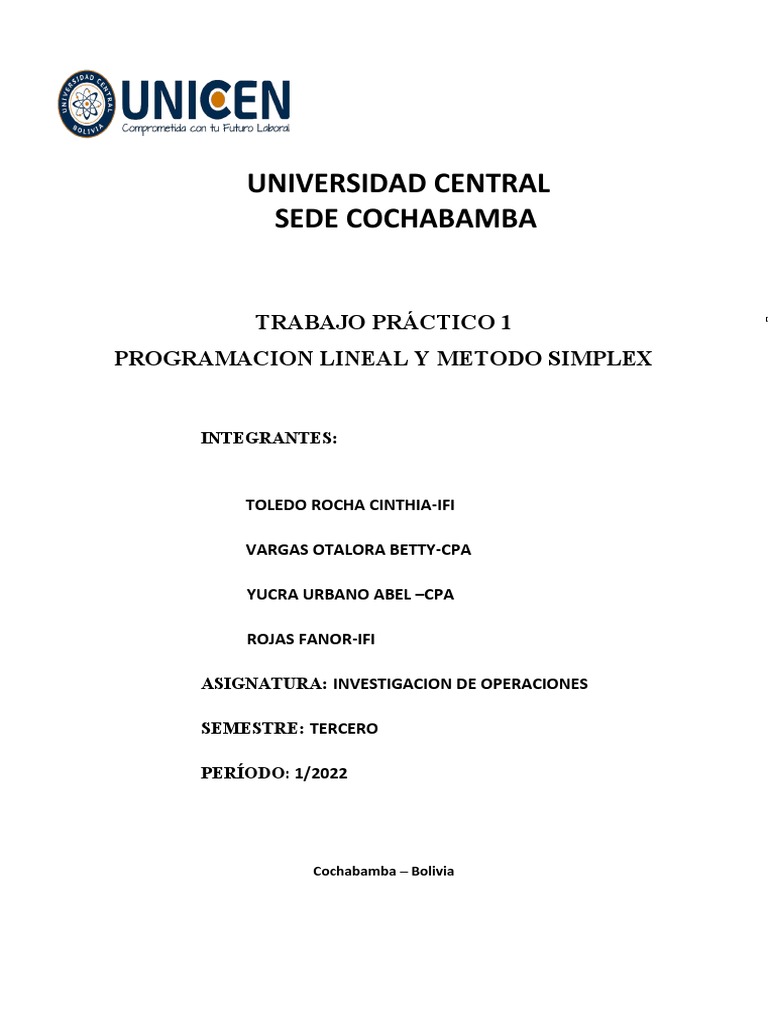 Programacion Lineal Metodo Simplex Pdf Programación Lineal