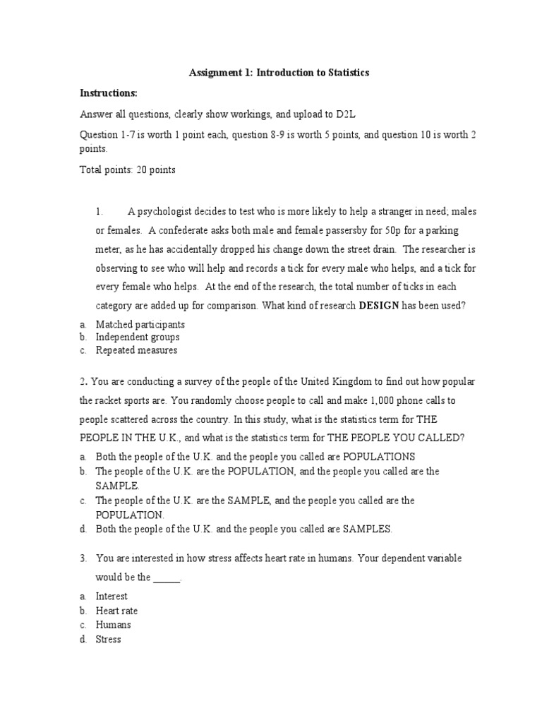 Assignment 1 Intro To Stats Pdf Statistics Standard Deviation
