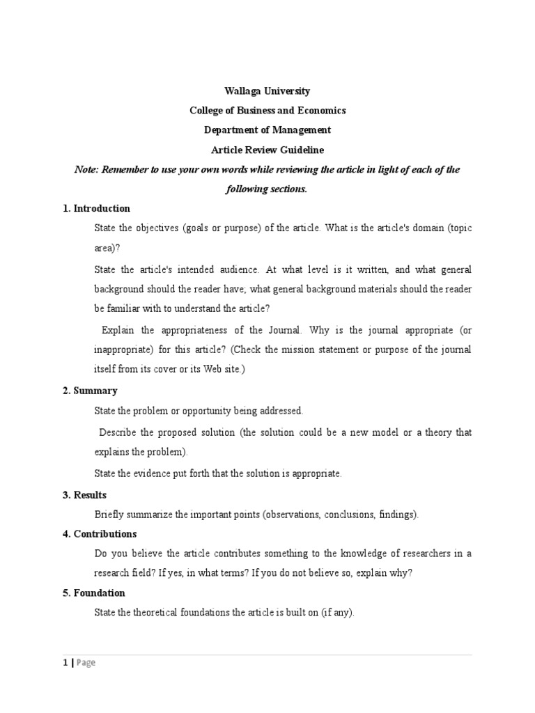 Article Review Guidelines for Management | PDF | Cognitive Science ...
