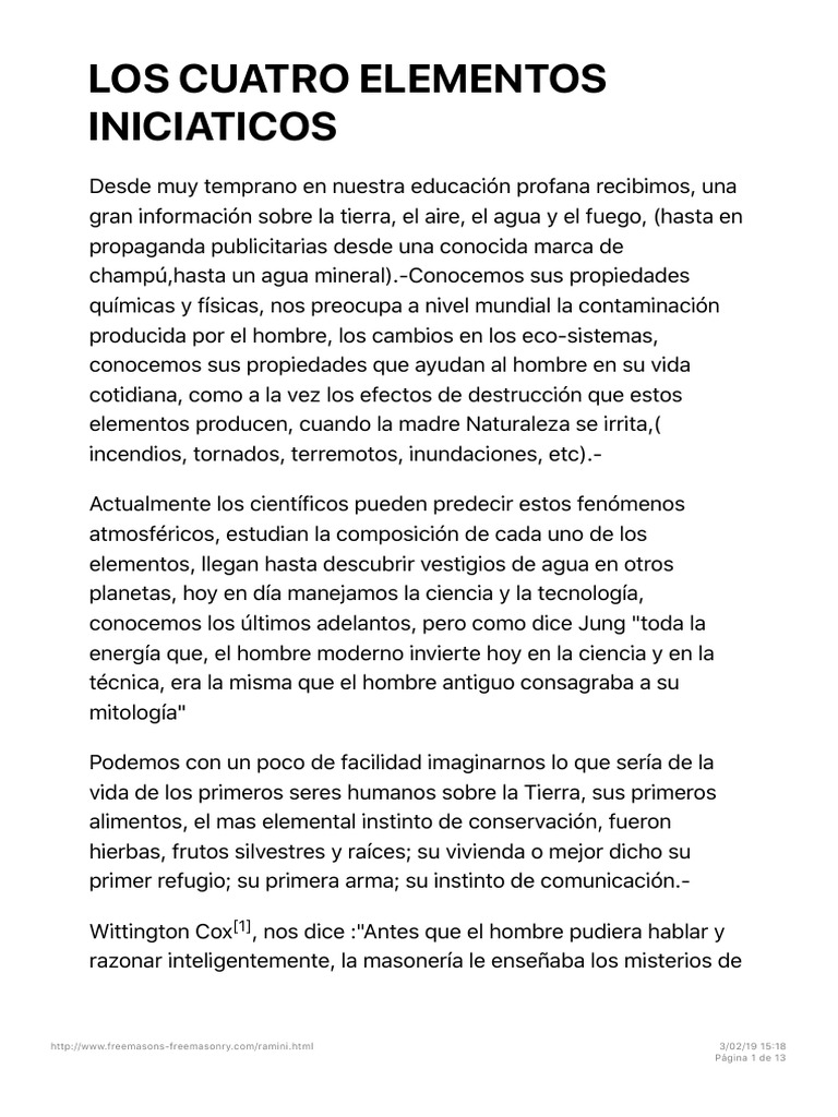 Cuatro Elementos Iniciáticos en Masonería | PDF | Incendios | Agua