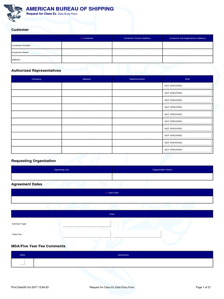 ABS Class Ex Data Entry Request Form | PDF | Underwater Diving ...