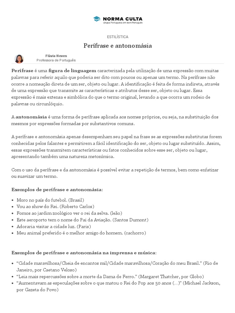 Perífrase e Antonomásia: Definições e Exemplos | PDF | Rio de Janeiro ...