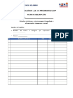 Ficha de Inscripción Por Región - Hospedaje y Alimentación