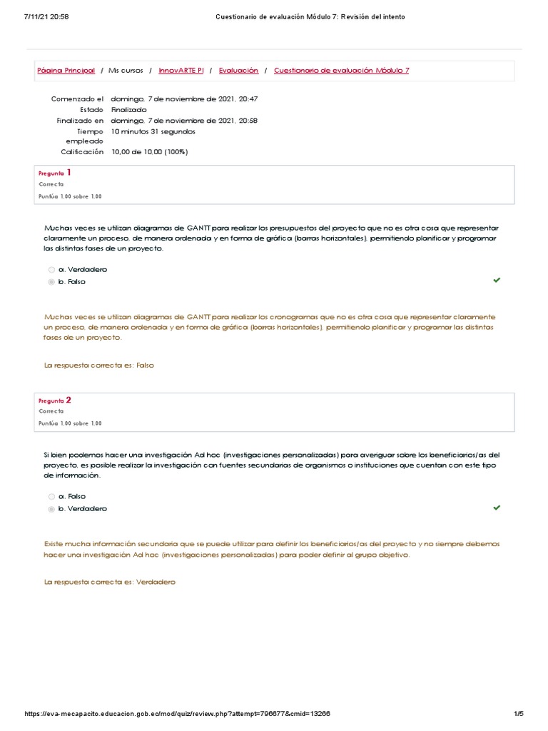 Examen Módulo 7 Contestados | PDF | Cuestionario | Cognición