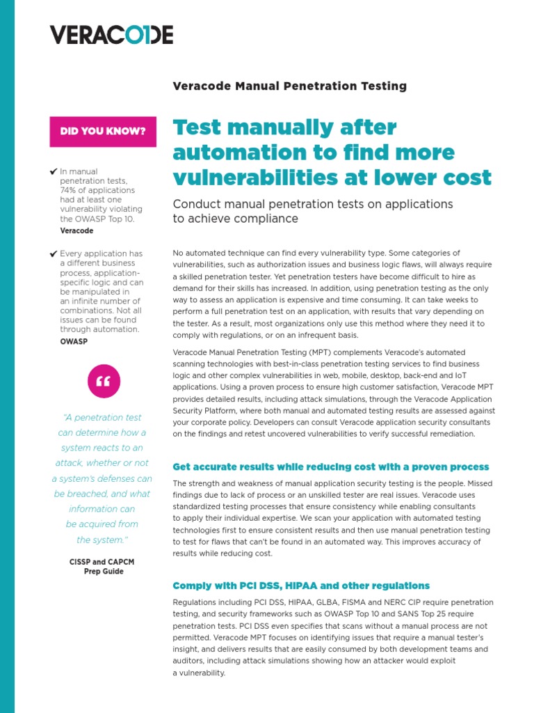 Veracode Manual Penetration Testing Overview | PDF | Penetration Test ...