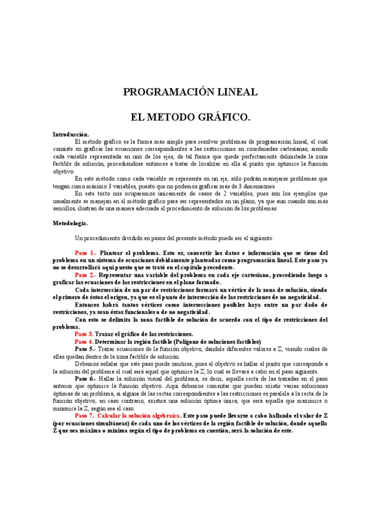 Método Gráfico en Programación Lineal | PDF | Programación lineal ...