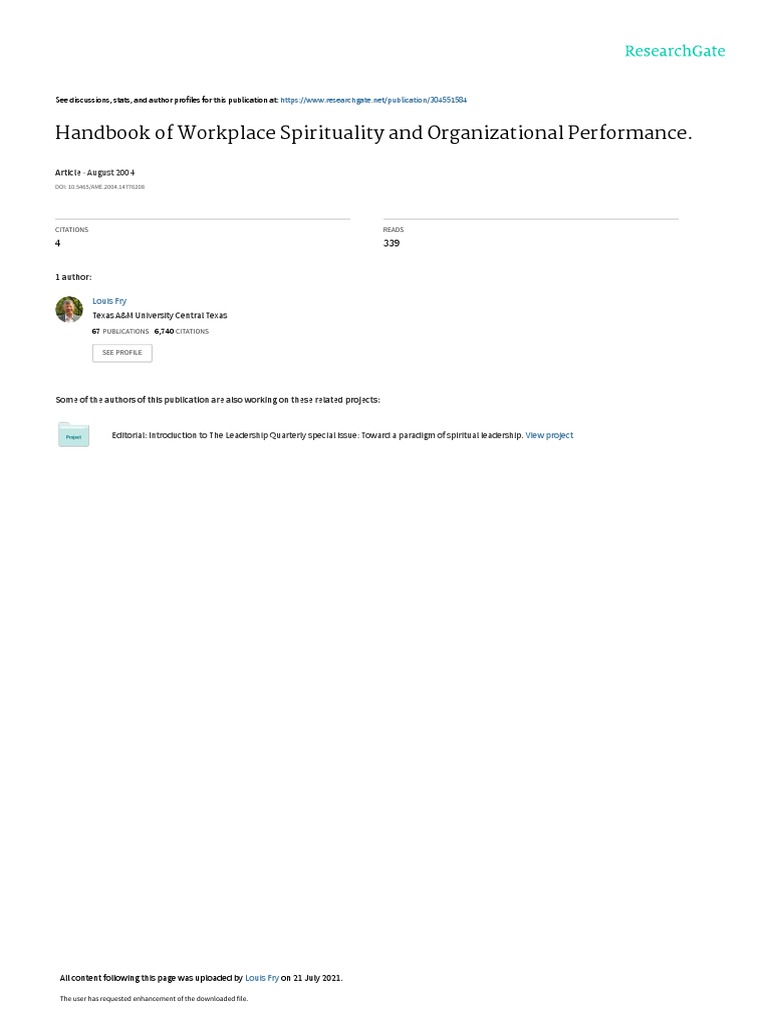 Handbook of Workplace Spirituality and Organizational Performance | PDF ...