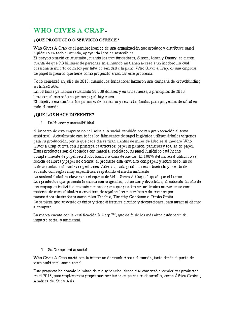 Who Gives A Crap | PDF | Papel | Sustentabilidad