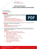 Tópicos Das Respostas Às Perguntas para A Escola Bíblica Dominical Do Dia 03-07-22