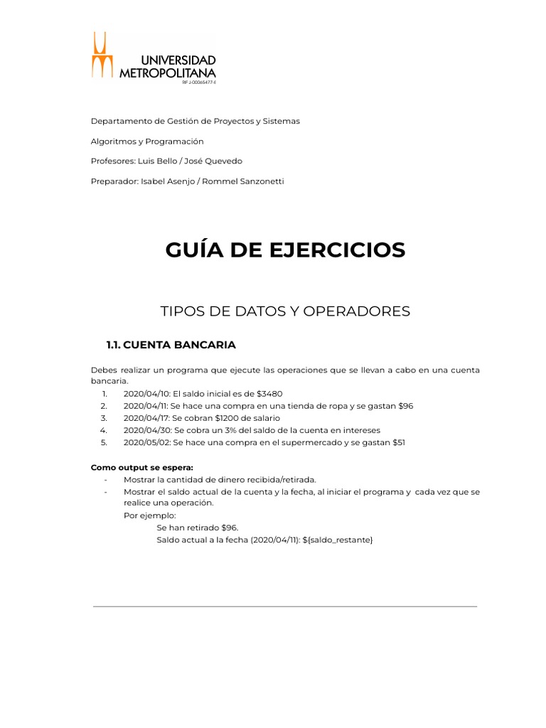 Guía de Ejercicios - Algoritmos (PYTHON) | PDF | Estructura de datos de ...