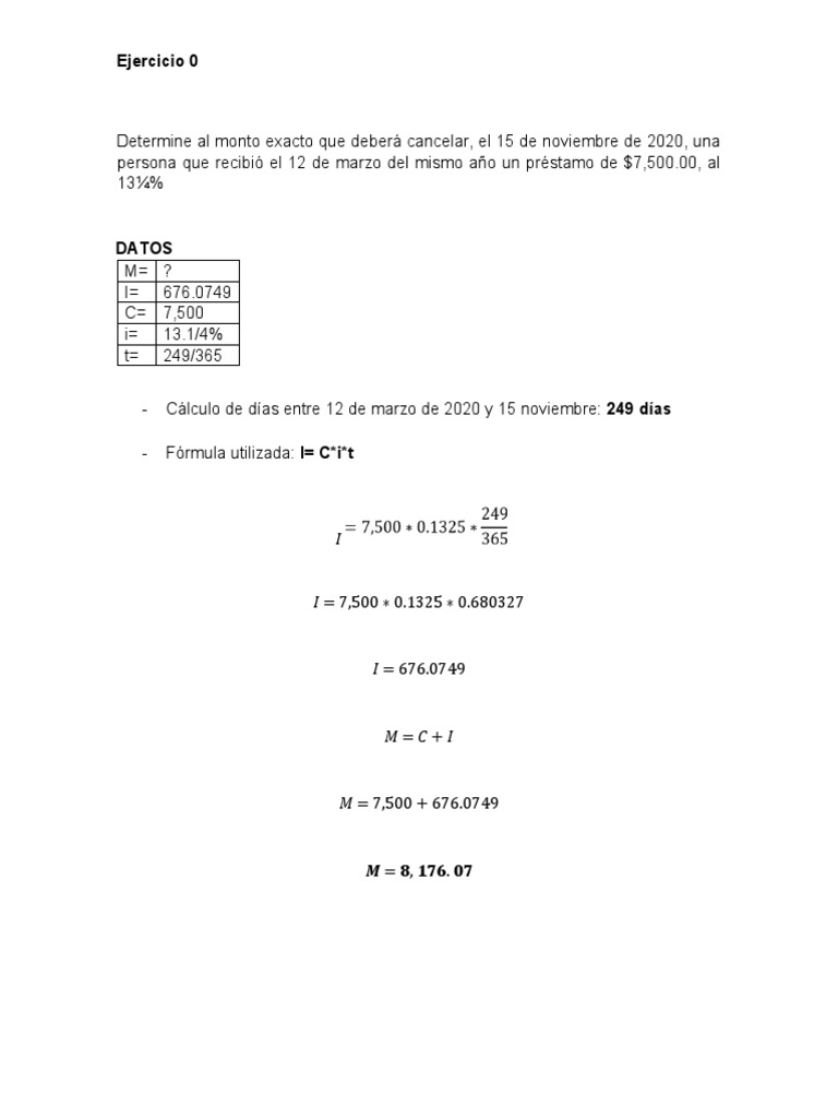 Ejercicios de Cálculo de Intereses y Préstamos | PDF | Dinero ...