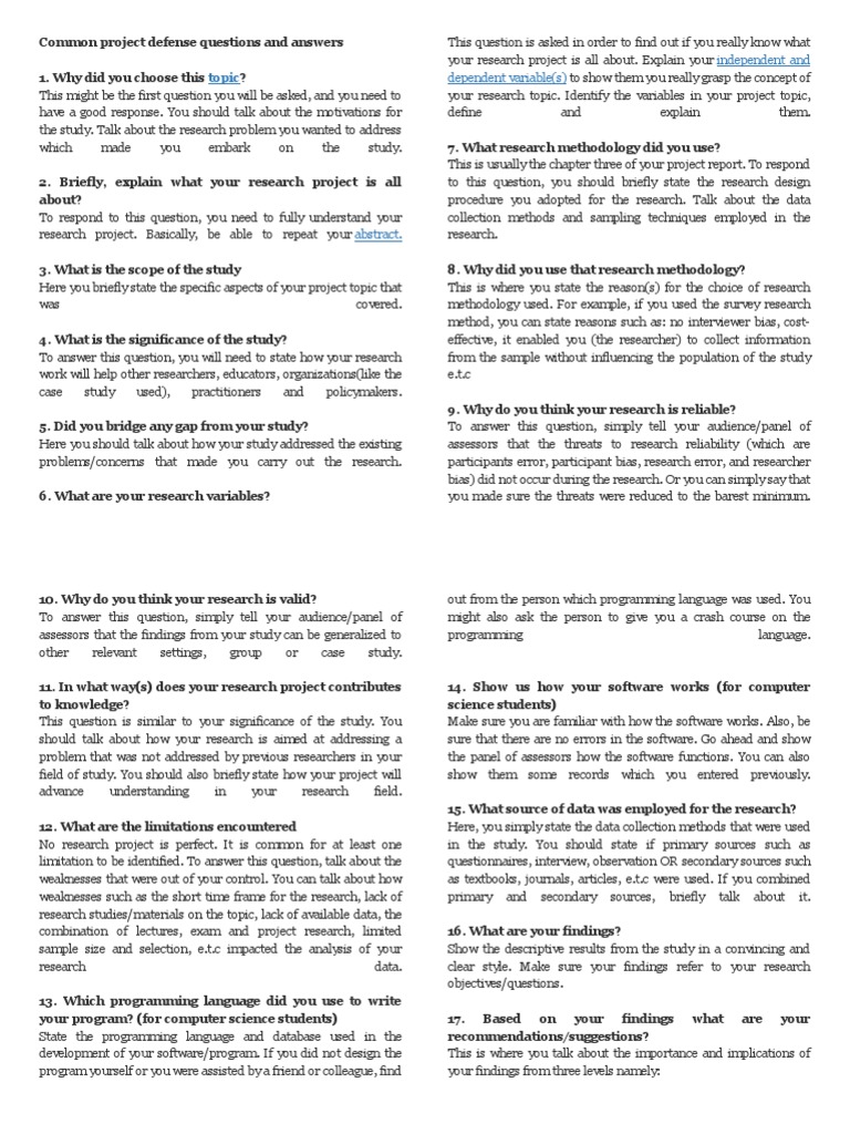 Common Project Defense Questions and Answers | PDF | Science | Cognition