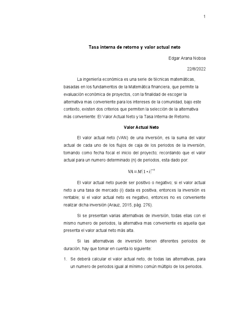 Van y Tir | PDF | Tasa interna de retorno | Valor presente neto