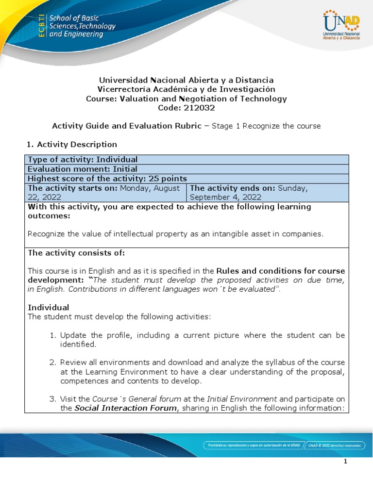 Activity Guide and Evaluation Rubric - Stage 1 - Recognize The Course ...