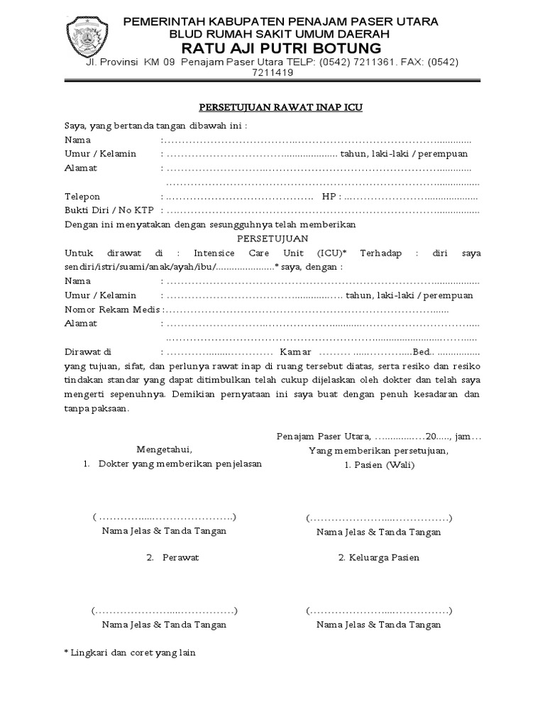 Persetujuan Rawat Inap Icu | PDF