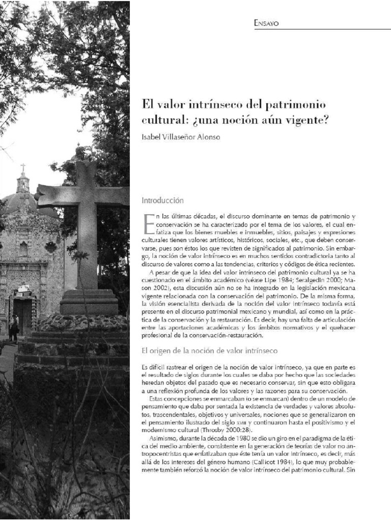 El Valor Intrinseco Del Patrimonio Cultu | PDF | Bienes (Ley) | Axiología