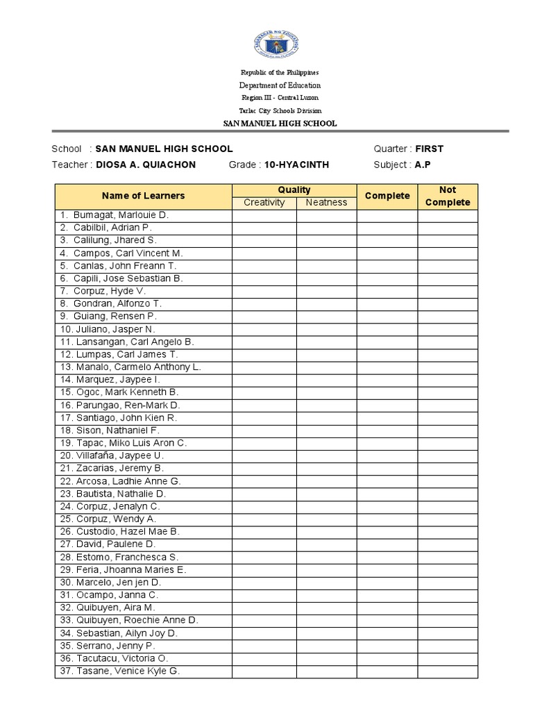 G10 Monitoring Learners Portfolio Pdf