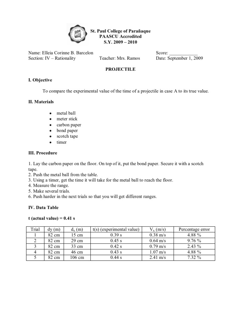 Paper Projectile Analysis | PDF | Projectiles | Mechanics