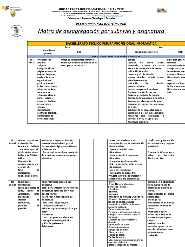 Matriz de Desagregación para Pci Bchillerato Tecnico | PDF | Hardware ...