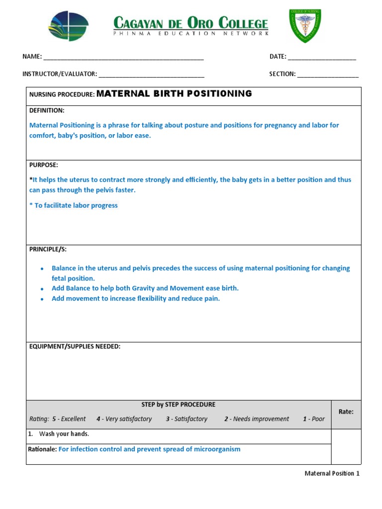 Maternal Birth Positioning Nursing Procedure Definition PDF