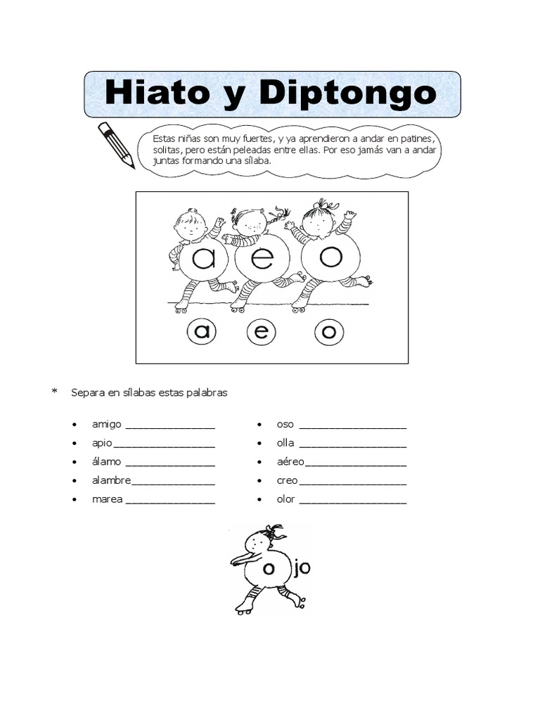 Ficha Hiato y Diptongo para Tercero de Primaria | PDF | Lingüística ...