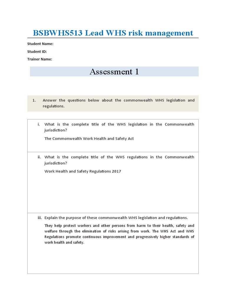 BSBWHS513 WHS Risk Management Overview | PDF | Risk | Occupational ...