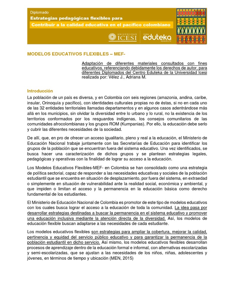1 Modelos Educativos Flexibles | PDF | Método de enseñanza | Aprendizaje