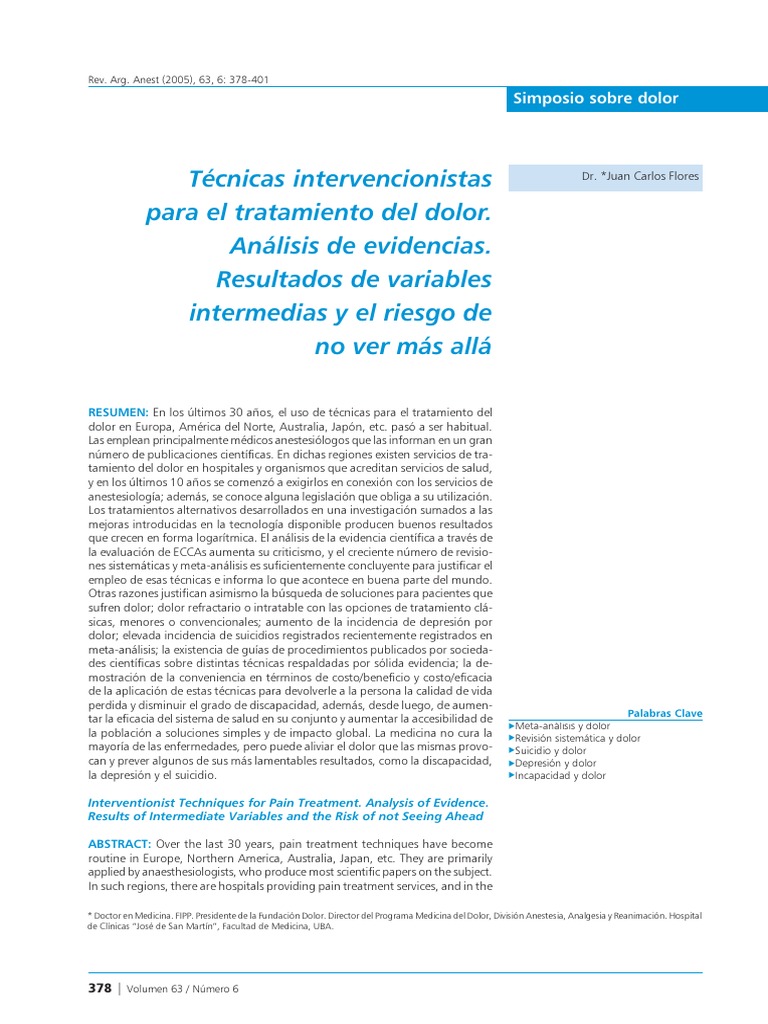 Técnicas Intervencionistas para El Tratamiento Del Dolor. Análisis de