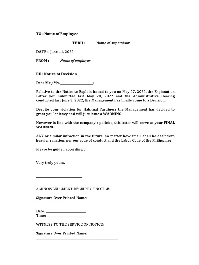 Final Warning Notice Template | PDF | Business