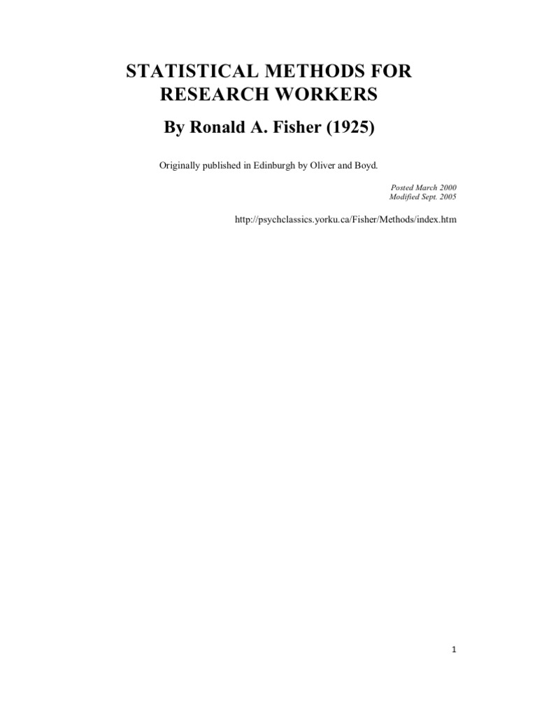 Fisher r a 1925 statistical methods for research workers pdf