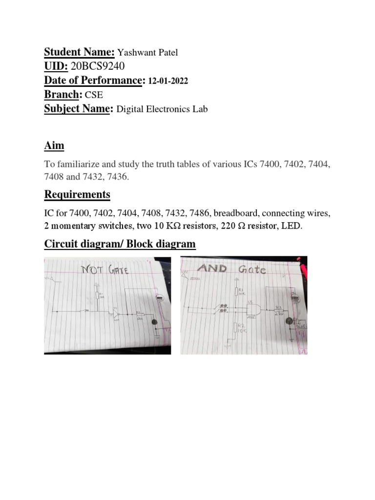 To Familiarize and Study The Truth Tables of Various ICs 7400, 7402 ...