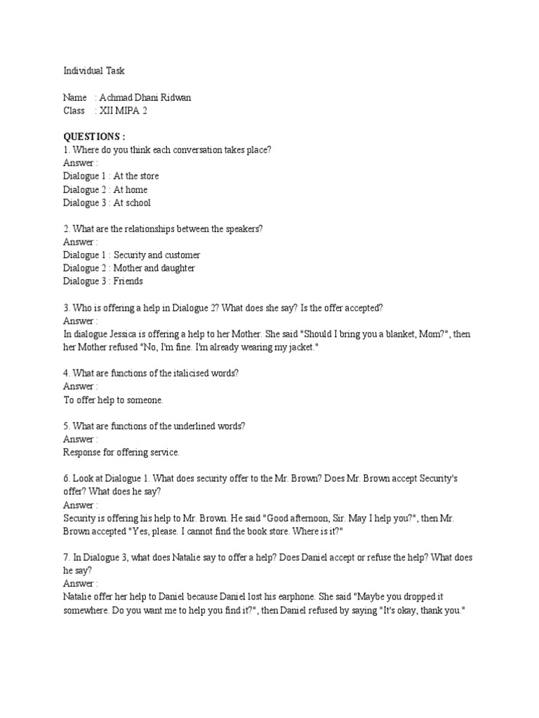 Individual Task - Achmad Dhani Ridwan (Read The Dialogue and Answer The ...