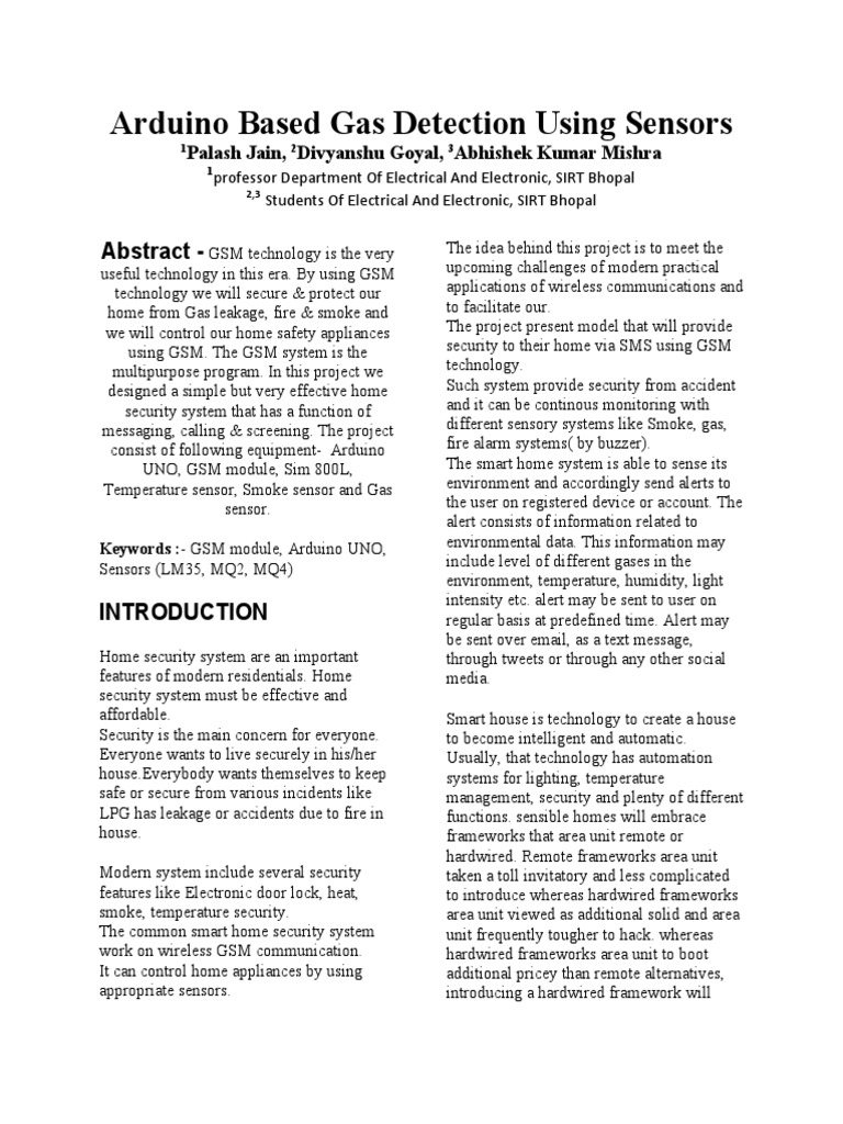 Paper Arduino Based Gas Detection Using Sensors | PDF | Security Alarm ...